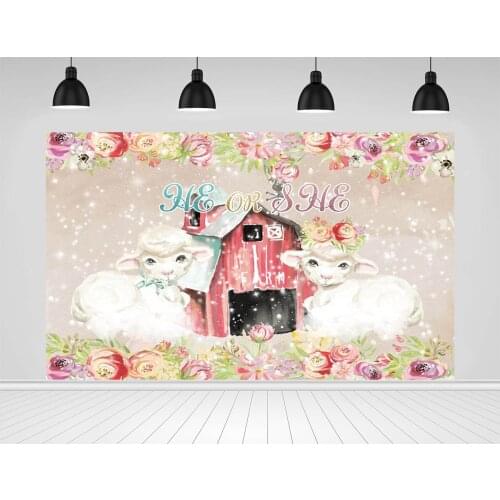 Scopiso Pink Flowers Cartoon Baby Shower Sheep He Or She Customized Poster Portrait Photographic Background Photo Backdrops