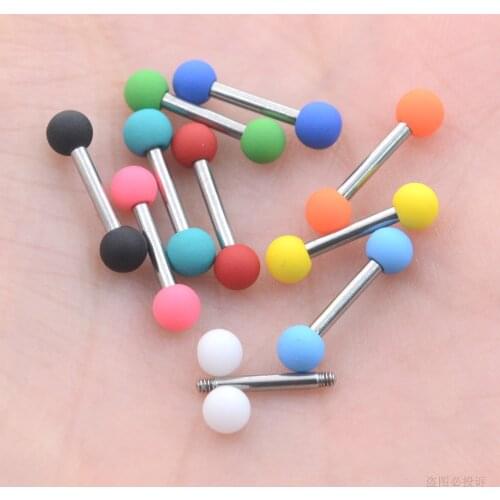 10Pcs 1.2x8mm Straight Bar Eyebrow Piercing Rubber Painting Acrylic Ball Helix Studs Tragus Ring Cartilage Earrings Ear Jewelry
