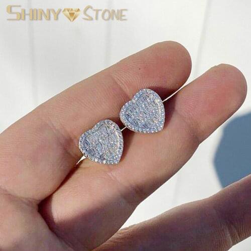 New Iced Our Bling 5A CZ Zircon Round Heart Stud Earrings For Women Men Paved CZ Crystal Gold Silver Color Stud Hip Hop Jewelry