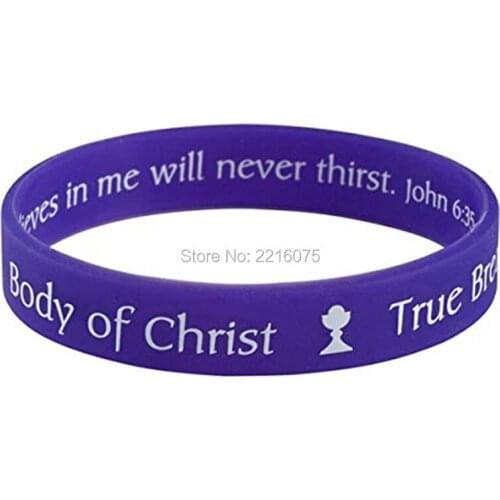 300pcs Body of Christ, True Bread of Life on One Side, and Bible verse John wristband silicone bracelets free shipping by DHL A