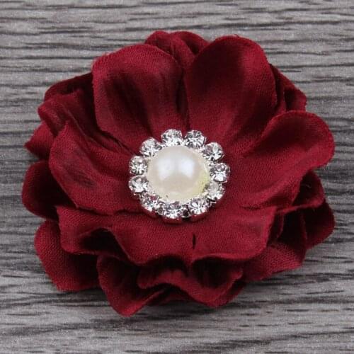 30 pcs/lot, 4.5 cm Pearl rhinestone flower heart shape cloth flower girl hair fashion accessories DIY clothing materials