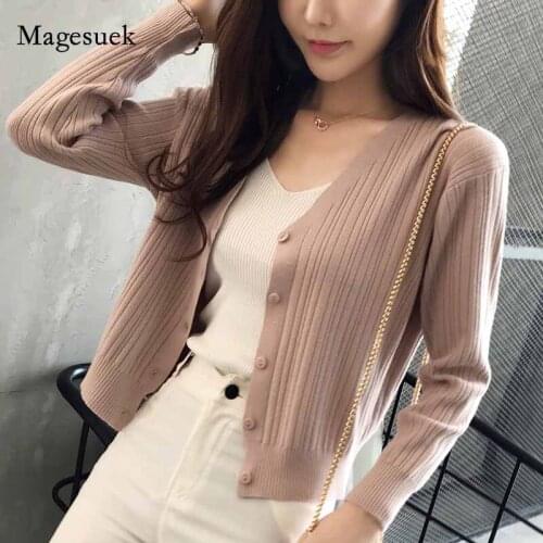 Knitted Cardigan New Long Sleeve V-neck Solid 2020 Autumn Sweater Womens Sweater Single Breasted Thin Loose Lazy Sweater 10925