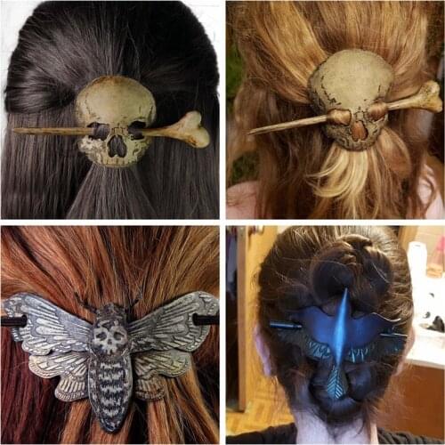 Halloween Skull Hair Pin Stick Moth Hair Clip Stick Hairpin Faux Bone Hair Fork Tortoise Shell Bun Cover Holder Hair Accessories
