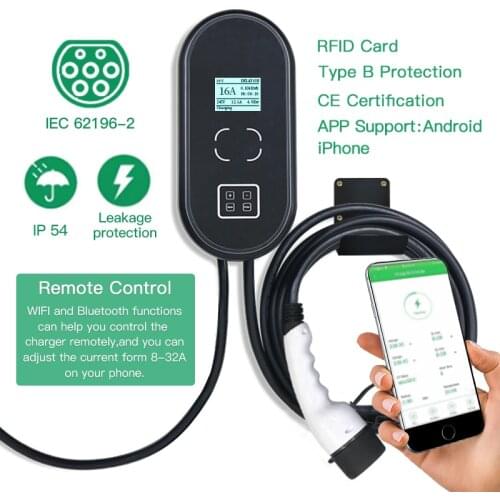 32A 1Phase EVSE Wallbox EV Charger Electric Vehicle Charging Station with Type 1 Cable IEC 62196-2 Waterproof for Audi For Benz