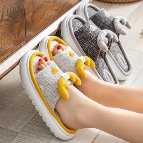 Women Soft Indoor Slippers Winter Cute Ladies House Non-slip Cartoon Platform Warm Plush Slipper Cotton Shoes Bedroom Flip Flops