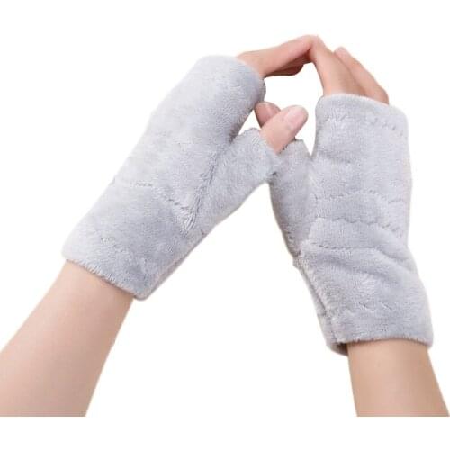 1 Pair Women Winter Half Fingerless Gloves Girls Plush Fleece Mittens Adult Thick Warm Solid Wrist Fingerless Gloves