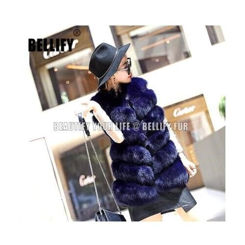 WomenSix rows Fashion natural fur gilets beautiful dark bLue christmas eve natural fox fur vest Waistcoat For women