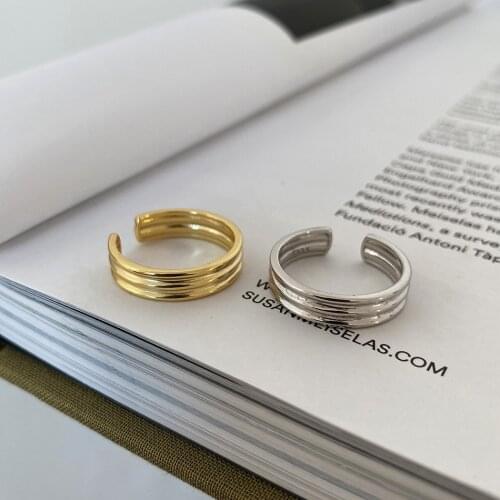 1PC 18K Gold Authentic S925 Sterling Silver Fine Jewelry White/Gold Strip cross grain Ring Adjust TLJ1464