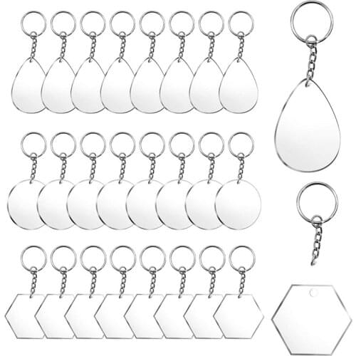 24 Pieces Acrylic Blanks with Key Chain Rings Acrylic Transparent Keychain Blanks with Hole for DIY Projects and Crafts