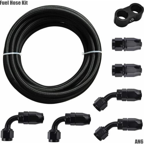 3 Meters Black AN6 Braided Fuel Hose Line with 0/45/90 Degree Hose Adapter End Fitting amd Hose Separator Kit