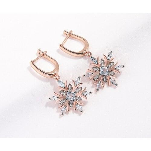 925 Sterling Silver Gemstone Earrings Snowflake Blue Topaz For Women Lovely Delicate Fine Jewelry Engagement Anniversary Gifts