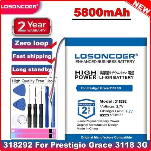 LOSONCOER Good Quality 358595 Battery 5800mAh 318292 Battery for Prestigio Grace 3118 3G PMT3118 Tablet 7" Batteries