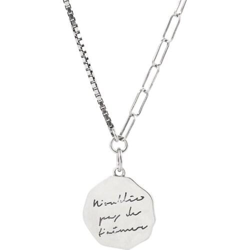 Personality Double Chain Vintage Letter Round Card 925 Sterling Silver Pendants Necklaces Jewelry Short Clavicle Choker Necklace