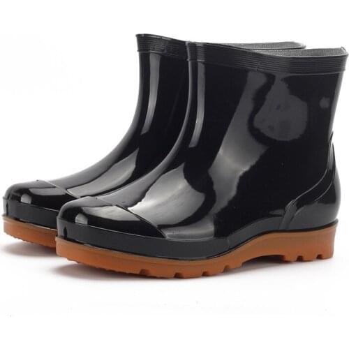 Black Men Rainboots Spring Autumn Male Ankle Boots Waterproof Fishing Wading Shoes Car Wash Work Footwear Slip-On Plastic 569