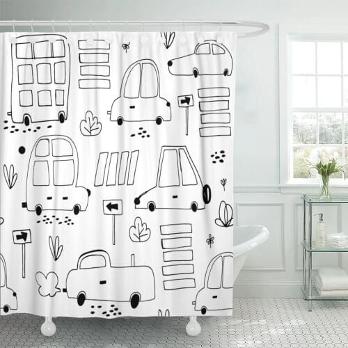 Colorful Cute Car Cartoon Road Sign Zebra Crossing Perfect Shower Curtains Waterproof Polyester Fabric 72 x 78 inches Set