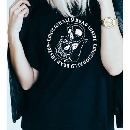Dead Inside Skull Print Punk Gothic T Shirt Tumblr Streetwear Tees Women Grunge Goth Cute Aesthetic Black T-shirts Top Clothes