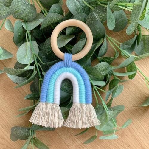 Baby Teething Ring Rainbow Tassel Wooden Nursing Teether Toy Stroller Pendant F3ME