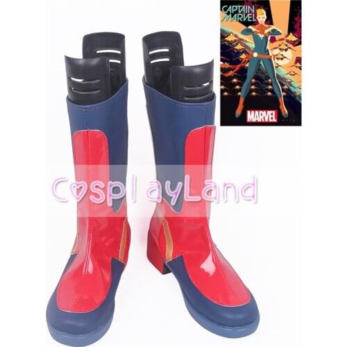 Superhero Captain Marvel Long Cosplay Costume Boots Shoes Halloween Party Custom Made for Adult Women Shoes Accessories