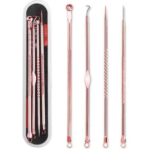 Double-Headed Acne Squeezing Needle Picking Blackhead Needle Tool 4 PCS Set Rose Gold