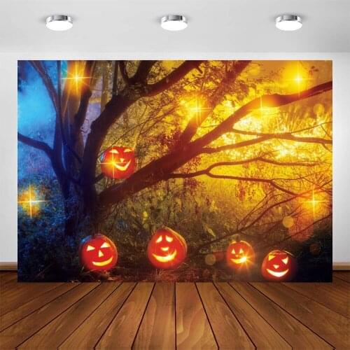 Yeele Halloween Backdrop Photocall Grassland Branches Tree Flash Pumpkin Lantern Background Photography Photo Studio Photophone