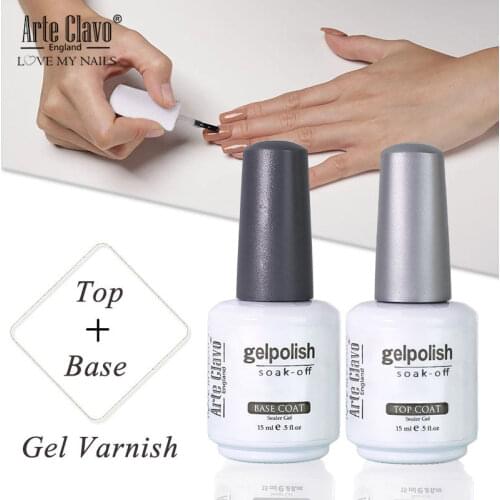 Arte Clavo Gel Varnish 15ml Base Coat Gel Top Coat Nail Art Lacquer Soak Off Gel Base Nail Polish UV LED Nail Primer UV Topcoat