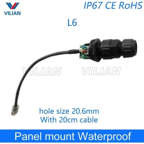 M19 RJ45 gigabit Ethernet Connector IP67 protection waterproof adapter With 20cm cable panel mount interface for AP box 1 unit