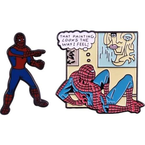 Marvel Creative Avengers Shirt Brooch Spiderman Metal Enamel Badge Mens And Womens Lapel Pins Jewelry Accessories