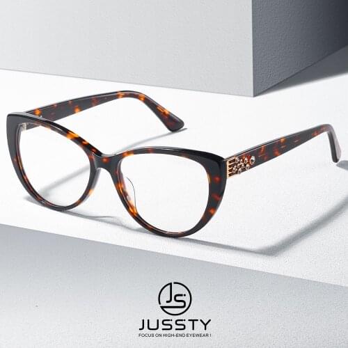 Leopard Acetate Cat Eye Optical Glasses Frame Women Retro Luxury Diamond Setting Myopia Prescription Eyeglasses Frame Ladies