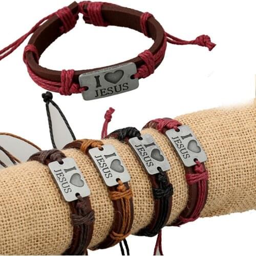Love Jesus Leather Bracelets Female Handmade Rope Adjustable Bracelet Women Female Jewelry Accessories