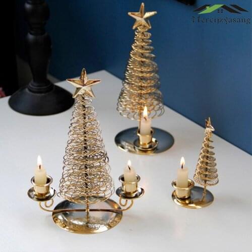 Metal Christmas Tree Candle Holder Luxury Candlestick Candle Stand Wedding Bar Party Dinner Home Decor Gold Candelabra LZT009