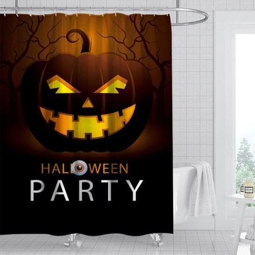 2020 Holloween Waterproof Shower Curtain Set Pedestal Rug Toilet Seat Cover Anti Slip Bath Mat Pumpkin Printed Bathroom Decor