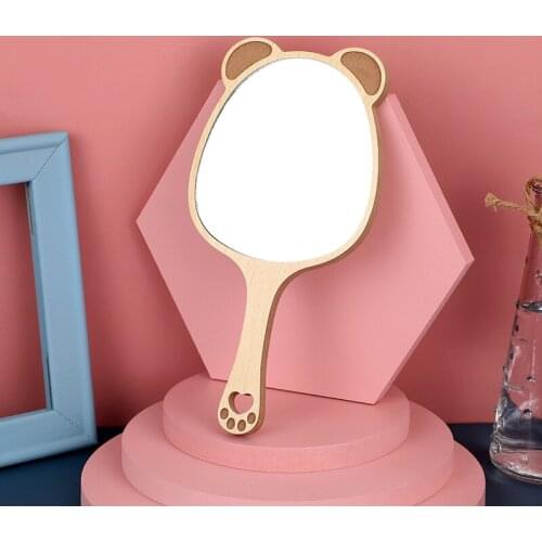 Korean New Girl Dressing Mirror Creative Cute Animal Wooden Handle Makeup Mirror Female Student Dormitory Handheld Mirror