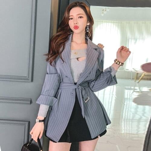 New arrival comfortable high quality temperamental striped office lady vintage elegant Single button cute fresh wild blazer