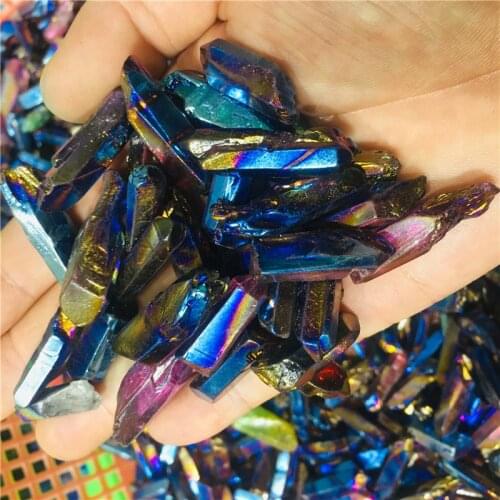 Wholesale Electroplated Titanium Rainbow Aura Lemurian Quartz Crystal Point Healing Stones Decor Natural Quartz Crystals