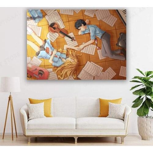 Your Lie in April Poster Print,Anime Wall Decoration,Couple Art Poster,Violin Art Print,Notes Artwork