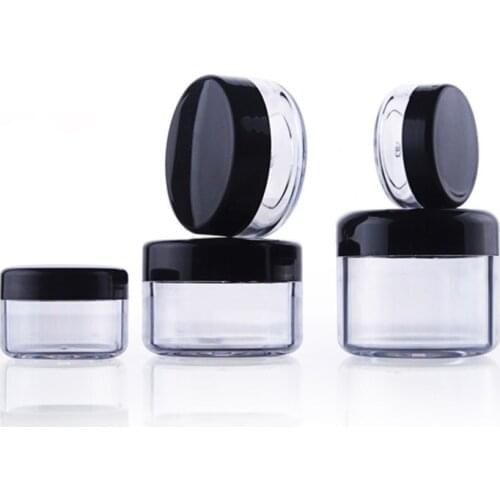 Empty Cream Jar 3g 5g 10g 15g 20g for Cosmetics Plastic Clear Round Containers with Black Caps Makeup Tools F20172386