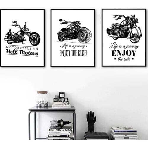 Retro Motorcycles Inspirational Quote Posters and Prints Wall Picture Black White Canvas Painting Youth Boys Room Wall Art Decor