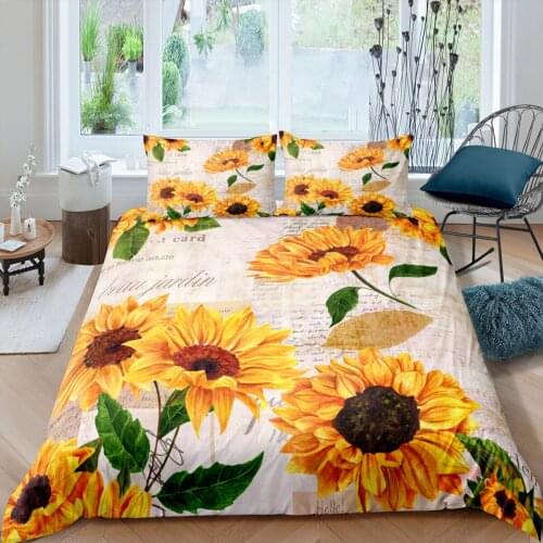 Home Textiles Luxury 3D Sunflower Print Duvet Cover Set 2/3 Pcs Pillowcase Kids Bedding Set AU/EU/UK/US Queen and King Size