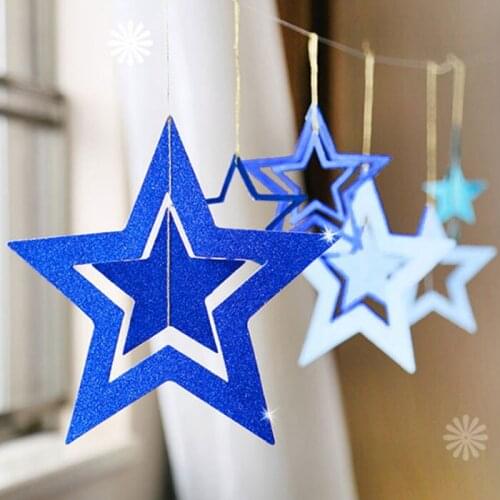 Christmas shop storefront window layout pvc creative net red hanging star ornaments pendant pentagram decoration