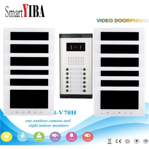 SmartYIBA 7''Inch Wired Color Video Door Phone Video Doorbell Intercom System Kit Set 12 monitors+1 IR camera with 12 buttons
