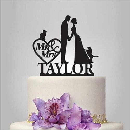 Wedding Cake Toppers Cake Figurines Mr & Mrs Acrylic Wedding Decoration Cake Toppers Custom