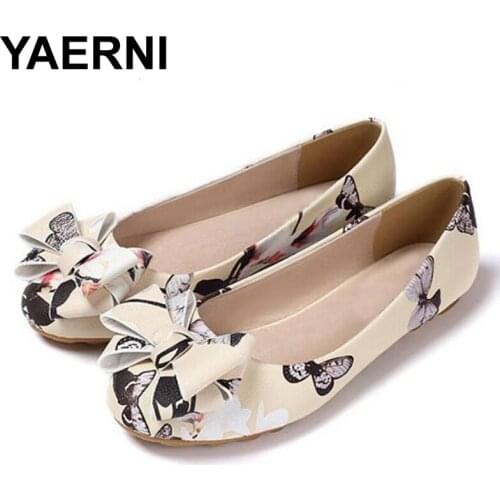 YAERNINew Sweet Flat Shoes Woman Bow Knot Shallow Comfortable Soft-soled Shoes Round Toe Flat Women Shoes