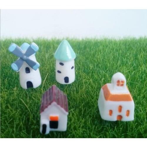 Creative Resin Decor Mini Castle Windmill Church House Moss Terrarium Green Plant Gift Micro Landscape lin4110