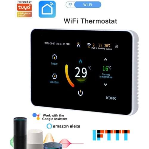 Tuya Smart WiFiHeating Thermostat Remote Contorl For Water Gas Boiler Touch LCD Screen PM2.5 Display With Alexa Google Home