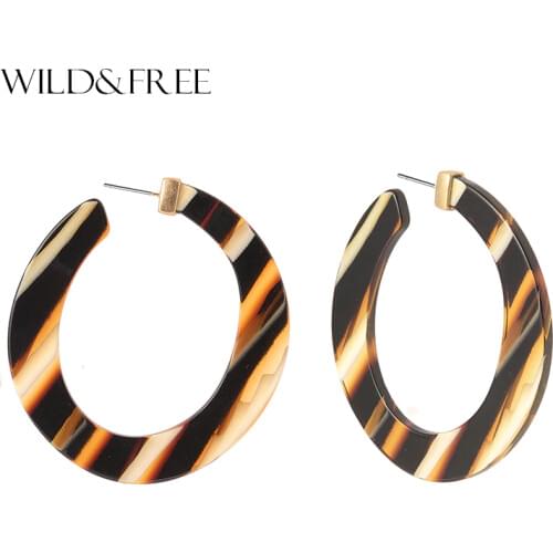 Wild&Free Bohemian Big Round Acrylic Dangle Earring For Women Trendy Stripe Geometric Statement Open Drop Christmas Earrings