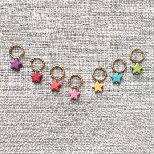 Women Color Star Stone Pendant Earrings High Quality Stainless Steel Hoops Retro Trend Beach Jewelry kolczyki Moda Gift For Girl