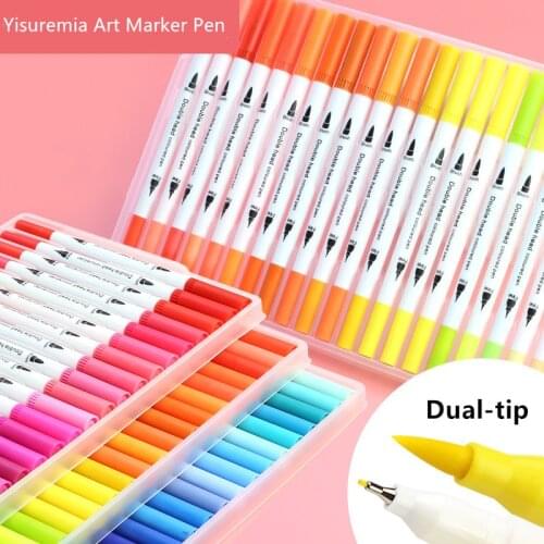 12/100 Colors FineLiner Dual Tip Brush Art Marker Pen Watercolor For Drawing Painting Calligraphy School Supplies Stationery