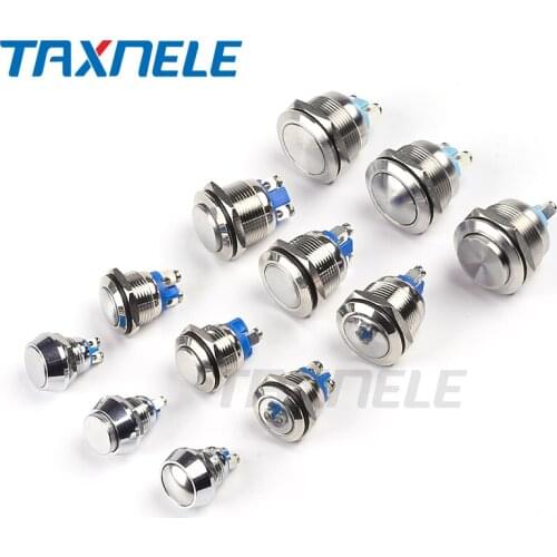 12mm 16mm 19mm 22mm reset screw metal push button 1NO Horn Push Botton Switch Domed Momentary Switch round high flat head