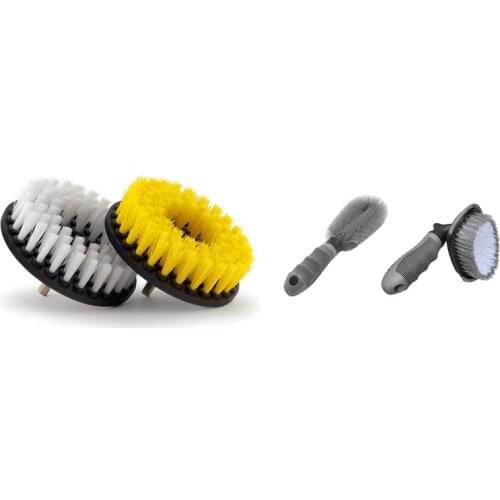 2Piece, Soft & Medium Drill Brush- Power Scrubbing Brush & 2 Pcs Car Wheel Cleaning Brushes Rim Tire Cleaner Floor Brush