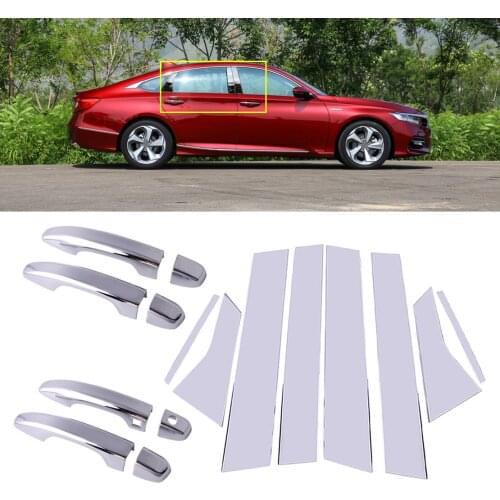 8pcs/Set Chrome Side Door Handle W/Smart Keyhole + Pillar Post Cover Trim Set Moulding Fit for Honda Accord 2018 2019 2020